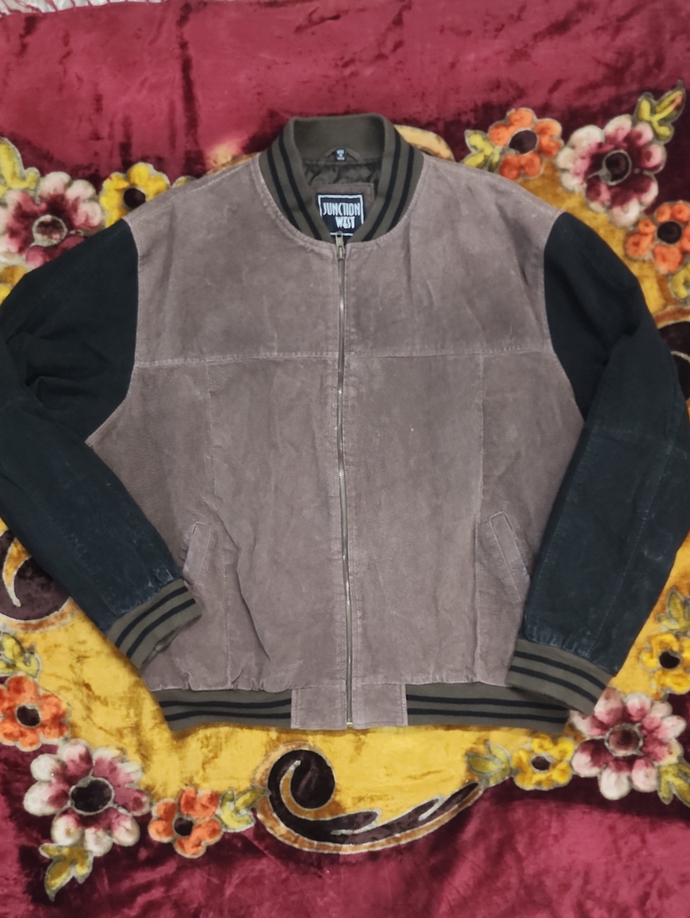 Vintage Junction West Men's Leather Varsity Bomber Jacket